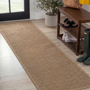 JONATHAN Y Easy Jute Rustic Indoor Outdoor Area Rug Natural 5X8, Maxine Border Rib for Backyard, Patio, Easy-Cleaning, High Traffic, Pet-Friendly, Hose Washable, Non-Shedding FXV202A-5(Brown)