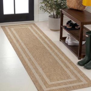 JONATHAN Y Easy Jute Rustic Indoor Outdoor Area Rug Natural/Beige 5X8, Frenzy Border for Backyard, Patio, Easy-Cleaning, High Traffic, Pet-Friendly, Hose Washable, Non-Shedding FXV204A-5(Natural/Beige)