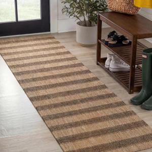 JONATHAN Y Easy Jute Rustic Indoor Outdoor Area Rug Natural/Beige 5X8, Sutton Modern Stripe for Backyard, Patio, Easy-Cleaning, High Traffic, Pet-Friendly, Hose Washable, Non-Shedding FXV205A-5(Natural/Brown)