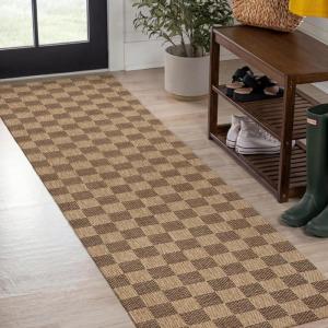 JONATHAN Y Easy Jute Rustic Indoor Outdoor Area Rug Natural/Brown 5X8, Mason Checker for Backyard, Patio, Easy-Cleaning, High Traffic, Pet-Friendly, Hose Washable, Non-Shedding FXV200B-5(Natural/Brown)