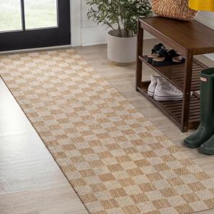 JONATHAN Y Easy Jute Rustic Indoor Outdoor Area Rug Natural/Brown 5X8, Mason Checker for Backyard, Patio, Easy-Cleaning, High Traffic, Pet-Friendly, Hose Washable, Non-Shedding FXV200B-5(Natural/Beige)