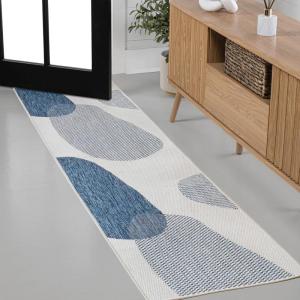 JONATHAN Y Geometric Organic Shapes Indoor Outdoor Area Rug 3X5 Cream/Navy, Zia Modern for Backyard, Patio, Porch, Easy-Cleaning, High Traffic, Pet-Friendly, Non-Shedding (TSN306B-3)(Cream/Navy)