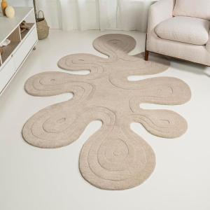 JONATHAN Y Handwoven Wool Periwinkle Blue Shaped Indoor Area Rug, 5×8, Amoeba Contemporary Abstract, Easy-Cleaning for Living Room, Bedroom, Kitchen, Pet Friendly, Non-Shedding (GST100C-5)(Beige)