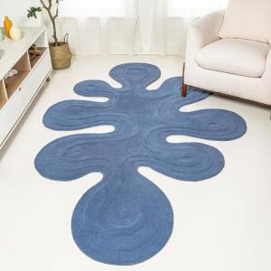 JONATHAN Y Handwoven Wool Periwinkle Blue Shaped Indoor Area Rug, 5×8, Amoeba Contemporary Abstract, Easy-Cleaning for Living Room, Bedroom, Kitchen, Pet Friendly, Non-Shedding (GST100C-5)(Periwinkle Blue)