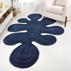JONATHAN Y Handwoven Wool Periwinkle Blue Shaped Indoor Area Rug, 5×8, Amoeba Contemporary Abstract, Easy-Cleaning for Living Room, Bedroom, Kitchen, Pet Friendly, Non-Shedding (GST100C-5)(Navy)