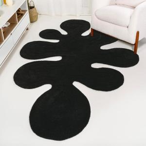 JONATHAN Y Handwoven Wool Periwinkle Blue Shaped Indoor Area Rug, 5×8, Amoeba Contemporary Abstract, Easy-Cleaning for Living Room, Bedroom, Kitchen, Pet Friendly, Non-Shedding (GST100C-5)(Black)