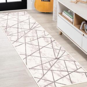 JONATHAN Y Patras Modern Geometric Marbled Ivory/Gray Indoor Area Rug, 3×5, Coastal, Contemporary, Easy-Cleaning for Living Room, Bedroom, Kitchen, Pet Friendly, Non-Shedding (LUX105A-3)(2′ x 8′ (Runner))