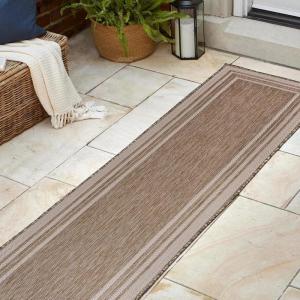 JONATHAN Y Pinstripe Border Indoor Outdoor Area Rug 3X5 Beige/Cream, Lido Traditional Casual for Backyard, Patio, Porch, Easy-Cleaning, High Traffic, Pet-Friendly, Non-Shedding (TSN210A-3)(2′ x 7’10” (Runner))