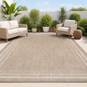 JONATHAN Y Pinstripe Border Indoor Outdoor Area Rug 3X5 Beige/Cream, Lido Traditional Casual for Backyard, Patio, Porch, Easy-Cleaning, High Traffic, Pet-Friendly, Non-Shedding (TSN210A-3)(4′ x 6′ (Rectangular))