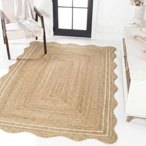 JONATHAN Y Seaside Cottage Scallop Edge Jute Natural/White Indoor Area Rug, 5×8, Farmhouse, Rustic, Cottage, Easy-Cleaning for Living Room, Bedroom, Kitchen, Non-Shedding (RNF200A-5)(Natural/White)