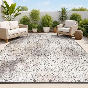 JONATHAN Y Shabby Damask Indoor Outdoor Area Rug 3X5 Cream/Beige/Dark Gray, Duenas High-Low for Backyard, Patio, Porch, Easy-Cleaning, High Traffic, Pet-Friendly, Non-Shedding (SBH110A-3)(7’9″ x 10′ (Rectangular))