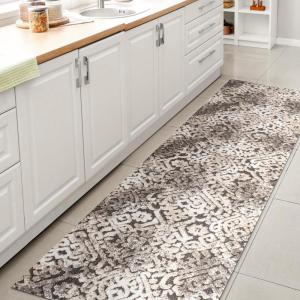 JONATHAN Y Shabby Damask Indoor Outdoor Area Rug 3X5 Cream/Beige/Dark Gray, Duenas High-Low for Backyard, Patio, Porch, Easy-Cleaning, High Traffic, Pet-Friendly, Non-Shedding (SBH110A-3)(2′ x 8′ (Runner))