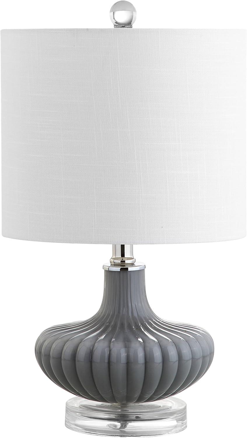 image:imageJONATHAN Y 18 Gray Fluted Glass and Lucite Table Lamp Contemporary Teardrop Bedside Lamp with White Linen Drum Shade for Nightstand Console Table LED Bulb Included JYL1032A