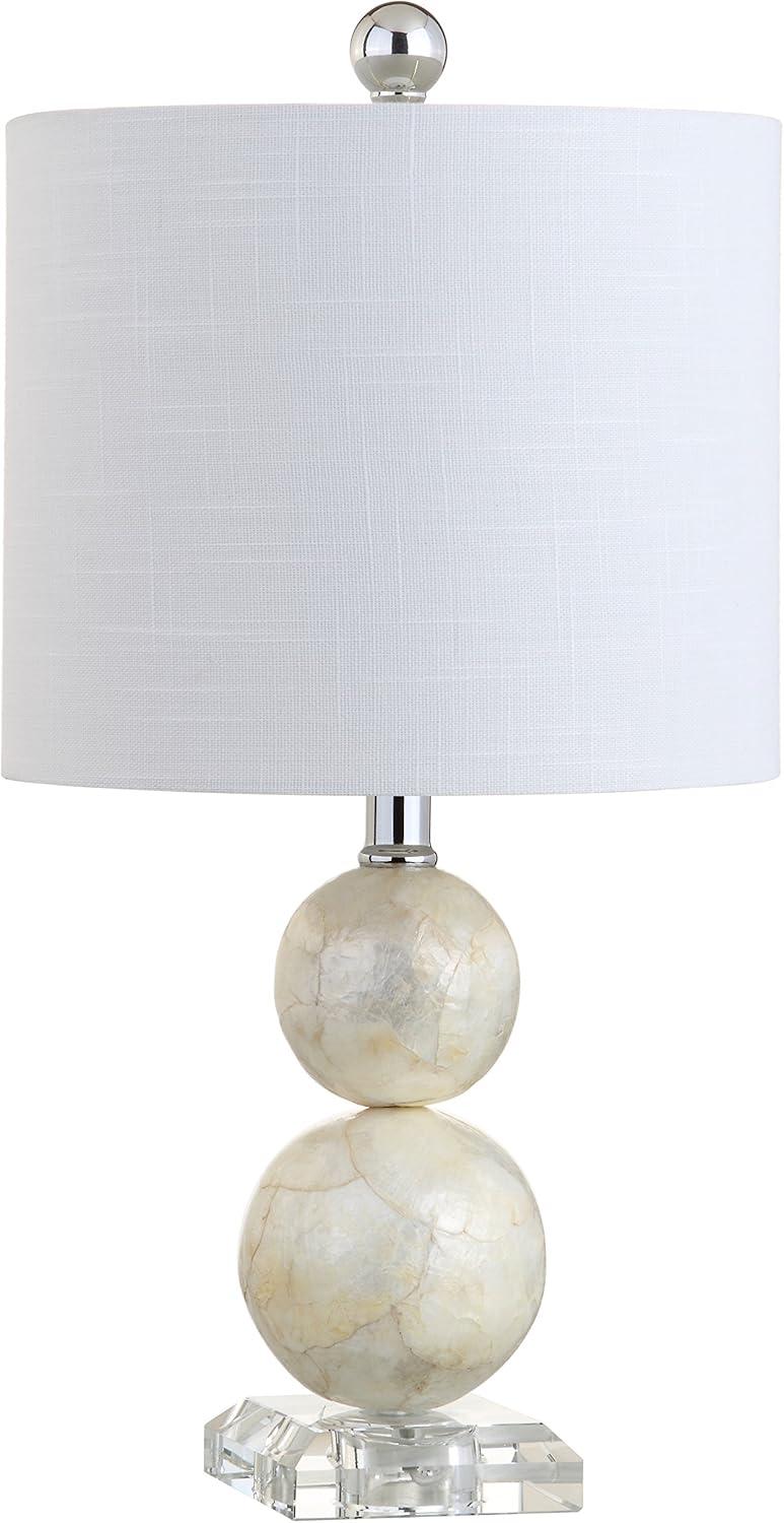 image:imageJONATHAN Y 19 Ivory Capiz Seashell LED Table Lamp Coastal Mosaic Table Lamp with Crystal Base and White Linen Drum Shade for Bedroom Living Room LED Bulb Included JYL1023A