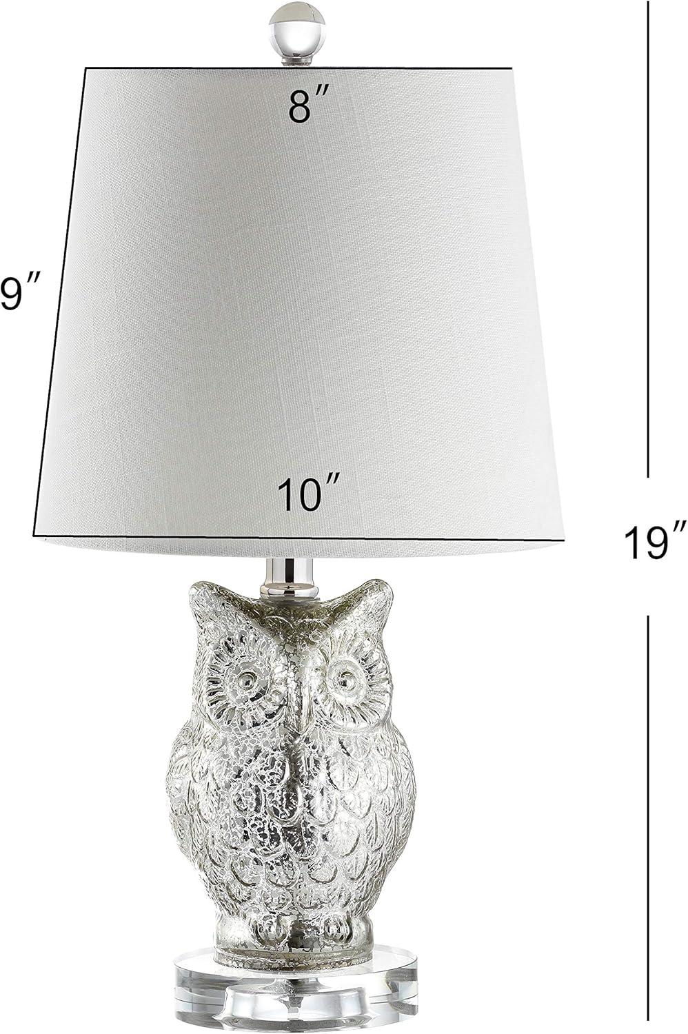 image:imageJONATHAN Y 19 SilverIvory Owl Glass Table Lamp with Crystal Base Contemporary Woodland Bedside Lamp for Living Room White Linen Drum Shade LED Bulb Included JYL4010A