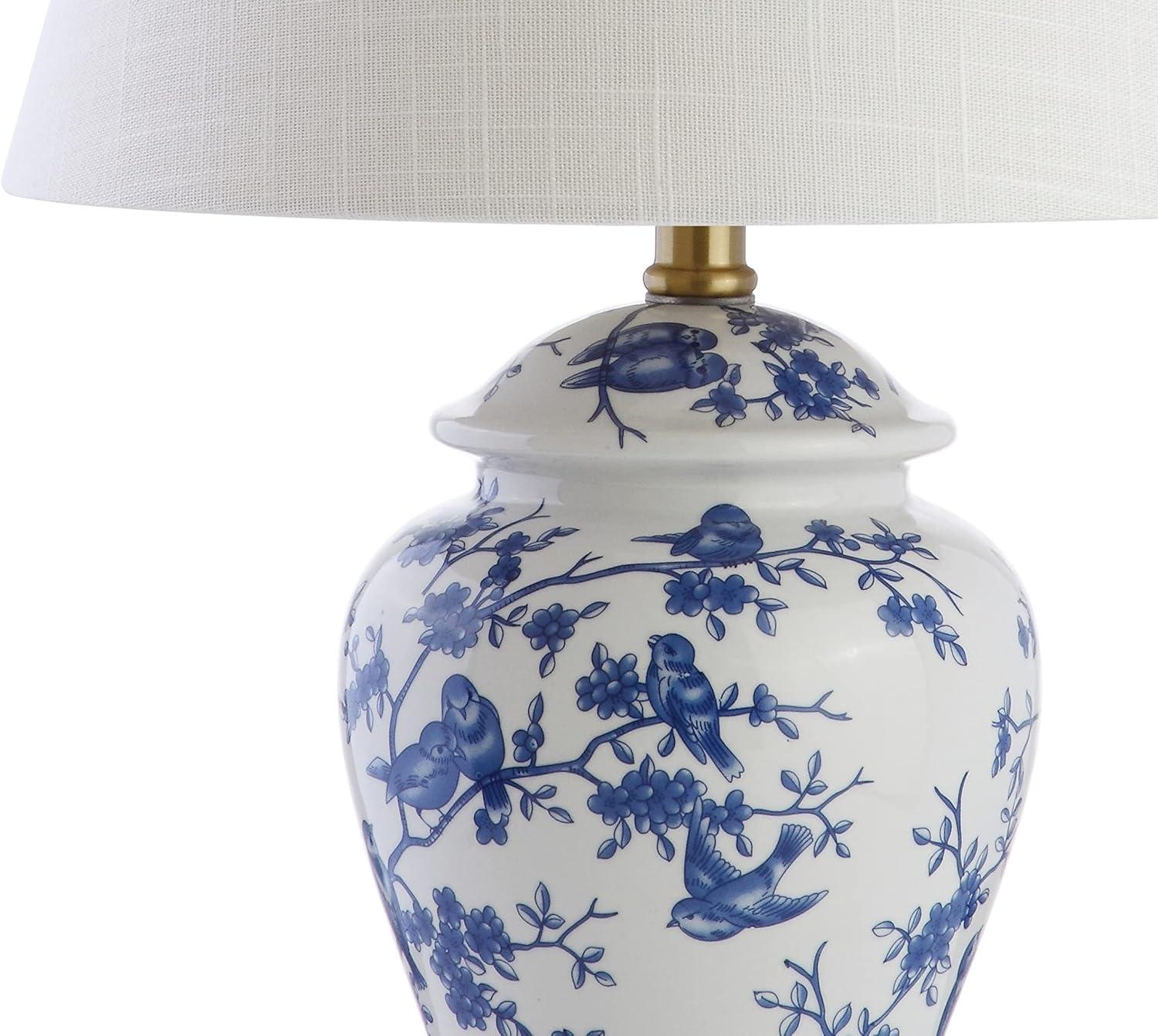 image:imageJONATHAN Y 22 GreenWhite Ceramic Table Lamp French Country Chinoiserie Ginger Jar LED Bedside Lamp for Living Room Bedroom White Linen Shade JYL3005EBlueWhite