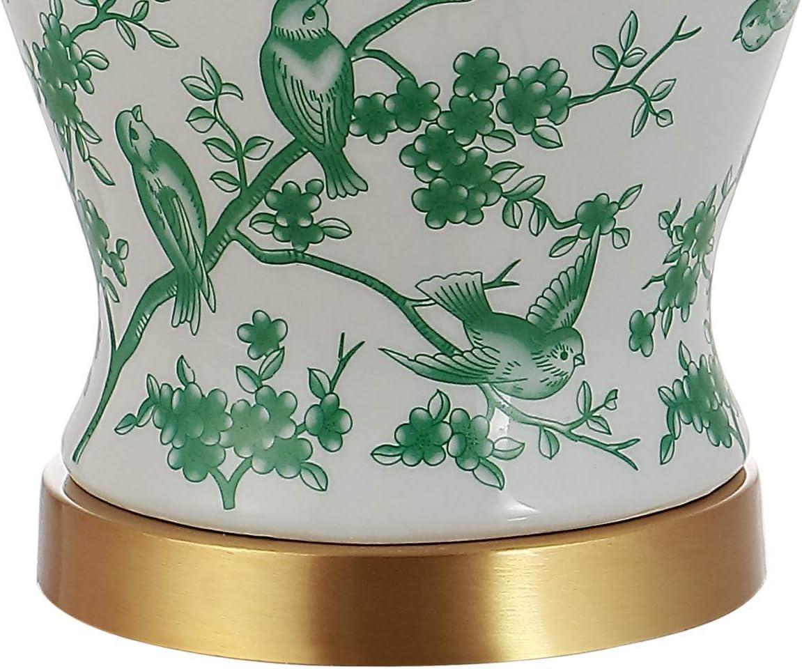 image:imageJONATHAN Y 22 GreenWhite Ceramic Table Lamp French Country Chinoiserie Ginger Jar LED Bedside Lamp for Living Room Bedroom White Linen Shade JYL3005EWhiteGreen