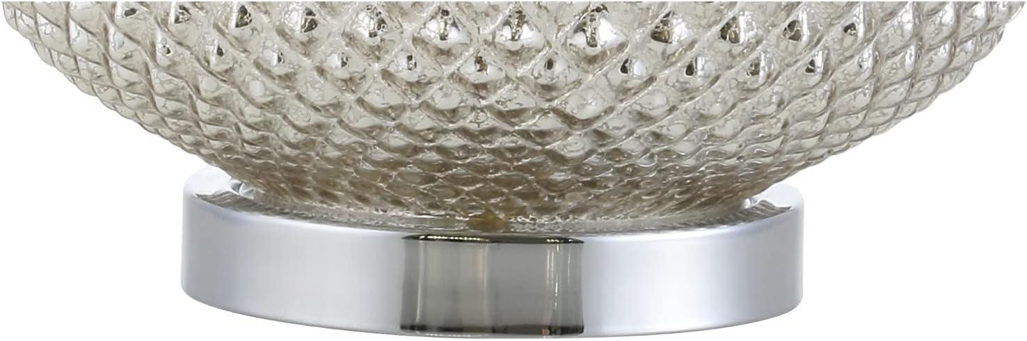 image:imageJONATHAN Y 225 Mercury Silver Textured Glass Table Lamp Contemporary Nightstand Lamp for Living Room Bedroom White Linen Drum Shade LED Bulb Included JYL1082A