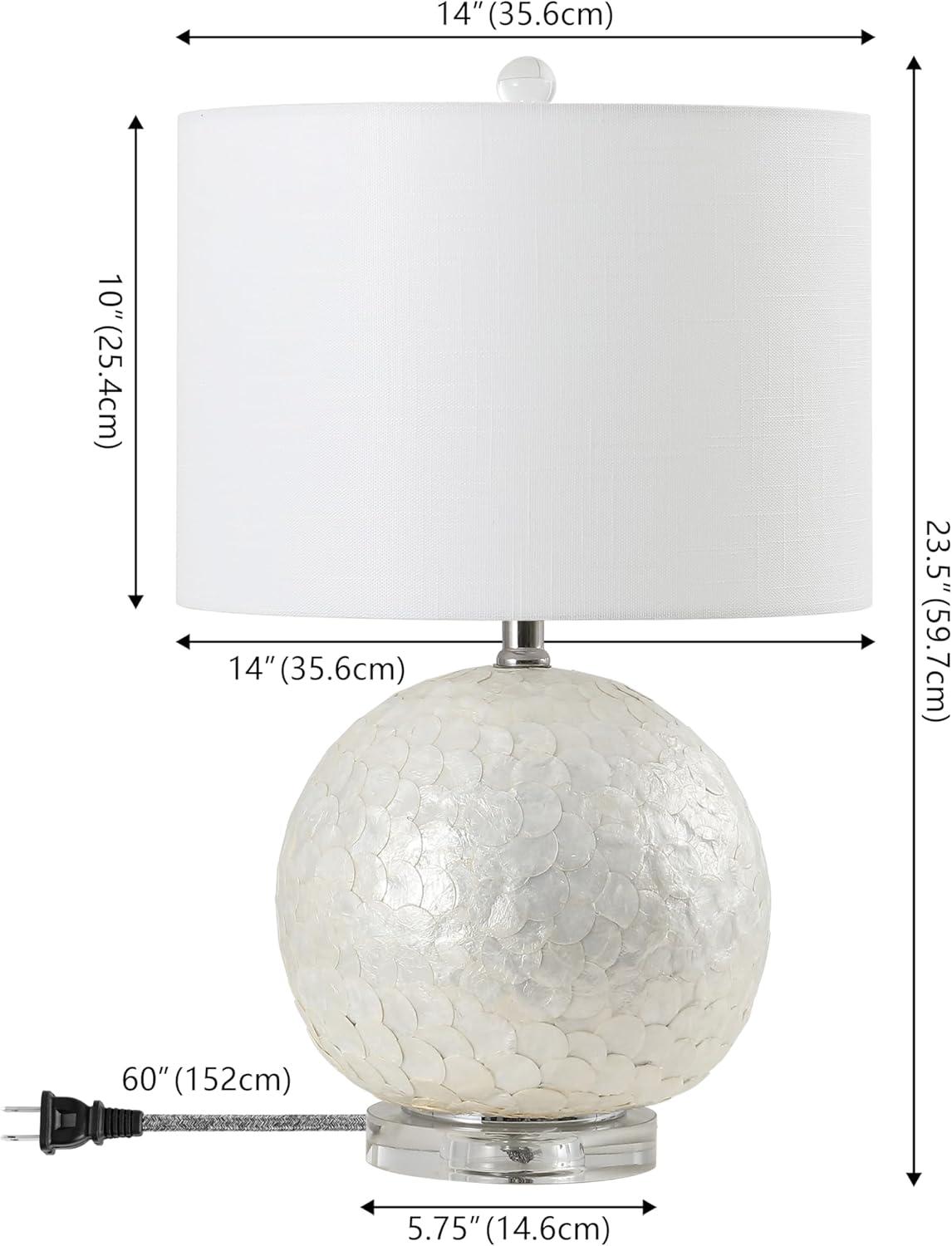 image:imageJONATHAN Y 235 Pearl White Coastal Capiz Seashell Sphere LED Table Lamp Contemporary Round Table Lamp with White Linen Drum Shade and Crystal Base LED Bulb Included JYL1055A