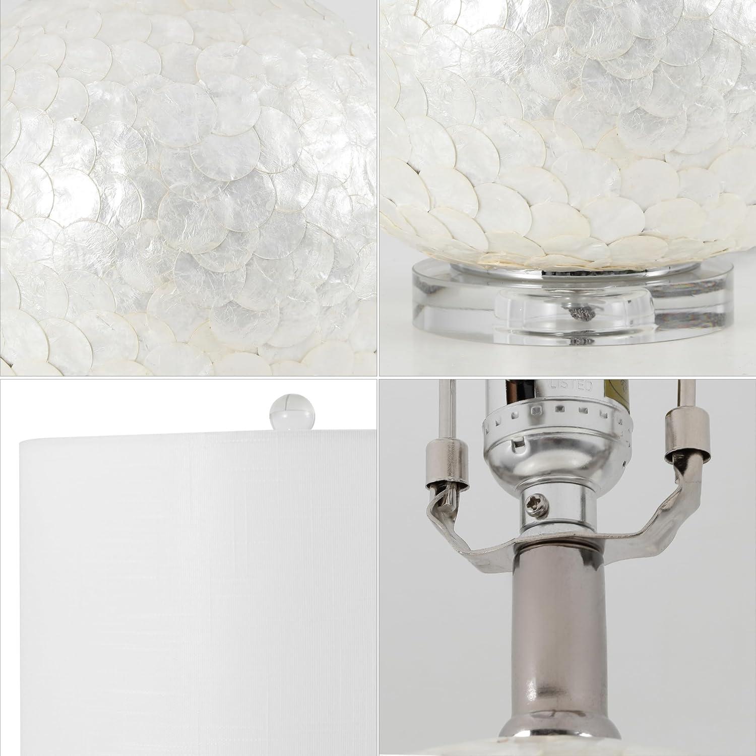 image:imageJONATHAN Y 235 Pearl White Coastal Capiz Seashell Sphere LED Table Lamp Contemporary Round Table Lamp with White Linen Drum Shade and Crystal Base LED Bulb Included JYL1055A