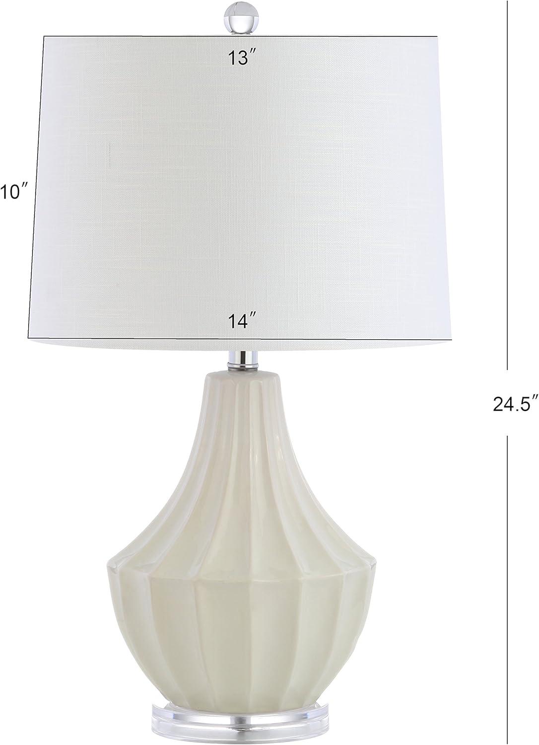 image:imageJONATHAN Y 245 Cream Ceramic Table Lamp for Bedroom Modern Bedside Desk Lamp White Linen Drum Shade Fluted Gourd for Living Room LED Bulb Included JYL8018CCream