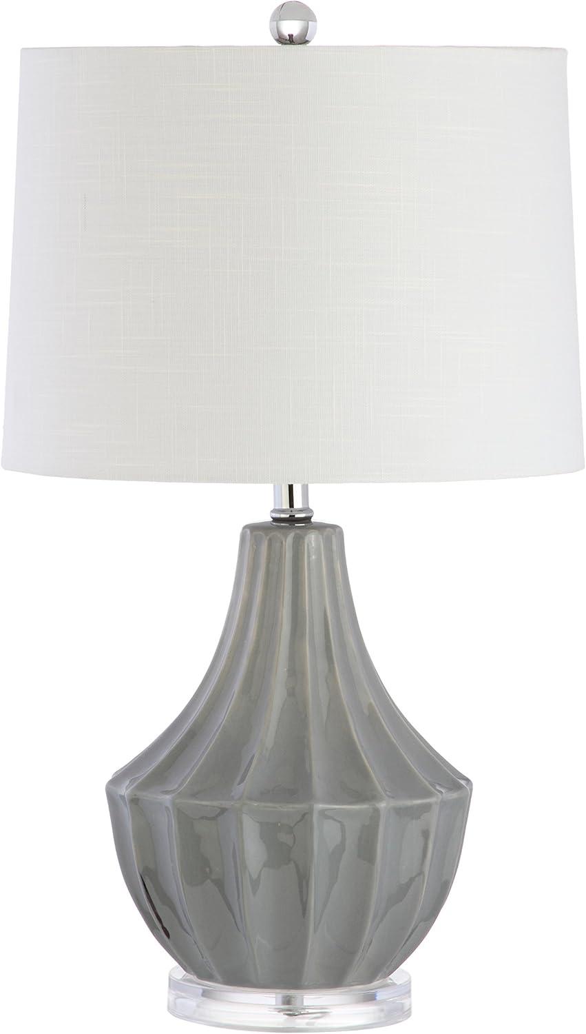 image:imageJONATHAN Y 245 Cream Ceramic Table Lamp for Bedroom Modern Bedside Desk Lamp White Linen Drum Shade Fluted Gourd for Living Room LED Bulb Included JYL8018CGray