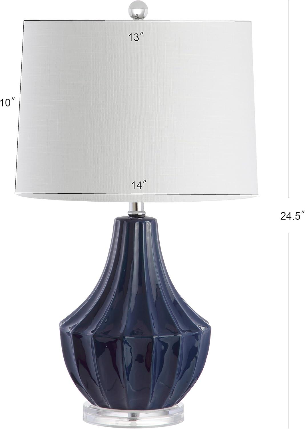 image:imageJONATHAN Y 245 Cream Ceramic Table Lamp for Bedroom Modern Bedside Desk Lamp White Linen Drum Shade Fluted Gourd for Living Room LED Bulb Included JYL8018CNavy