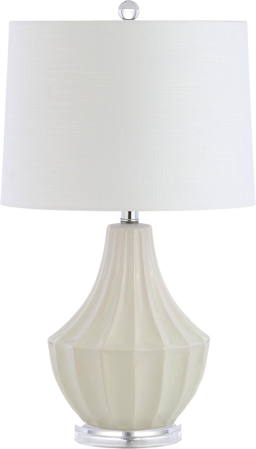 image:imageJONATHAN Y 245 Cream Ceramic Table Lamp for Bedroom Modern Bedside Desk Lamp White Linen Drum Shade Fluted Gourd for Living Room LED Bulb Included JYL8018CCream