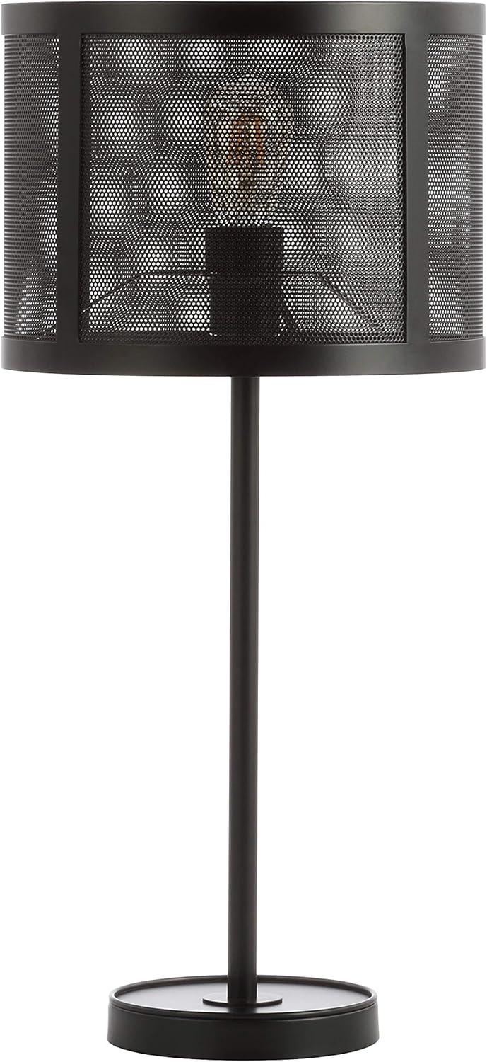 image:imageJONATHAN Y 25 Black Minimalist Metal LED Table Lamp Modern Industrial Iron Desk Lamp for Living Room Bedroom Round Metal Screen Drum Shade LED Bulb Included JYL1102A
