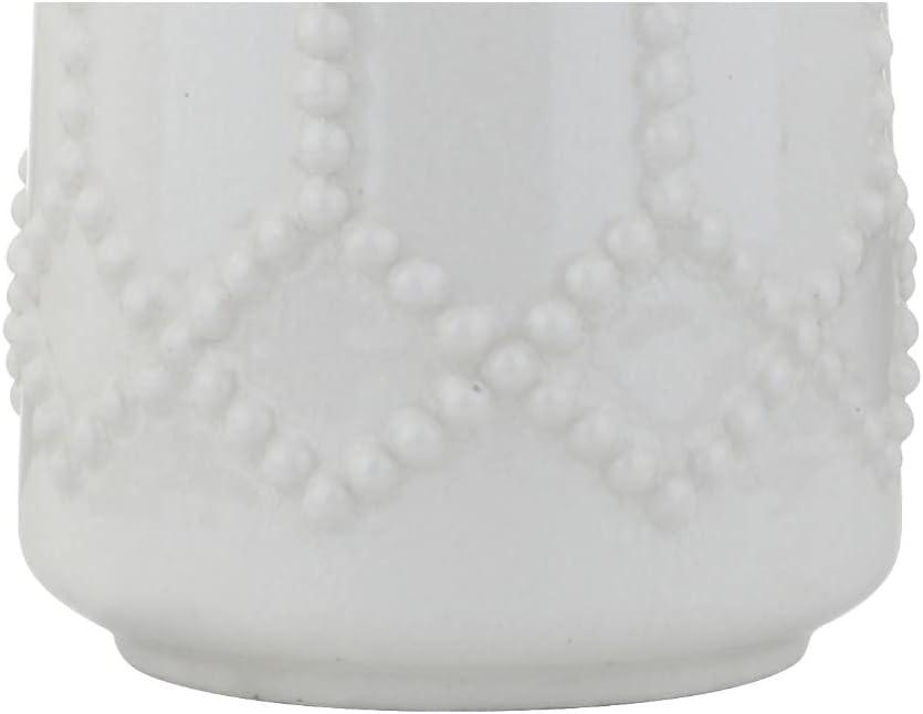 image:imageJONATHAN Y 26 Cream Textured Ceramic Table Lamp Transitional Boho Geometric Trellis Bedside Lamp for Bedroom Living Room Gray Linen Drum Shade LED Bulb Included JYL4018A