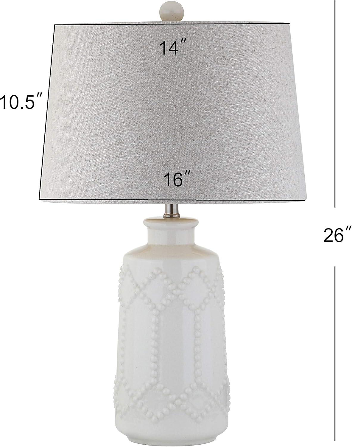 image:imageJONATHAN Y 26 Cream Textured Ceramic Table Lamp Transitional Boho Geometric Trellis Bedside Lamp for Bedroom Living Room Gray Linen Drum Shade LED Bulb Included JYL4018A