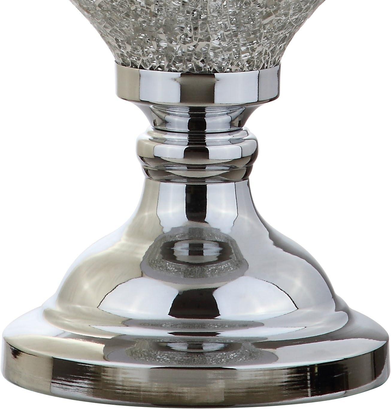 image:imageJONATHAN Y 27 Silver Mirrored Mosaic Table Lamp Glam Contemporary Chrome Iron Spindle Lamp with White Linen Empire Shade for Living Room Bedroom LED Bulb Included JYL4008A