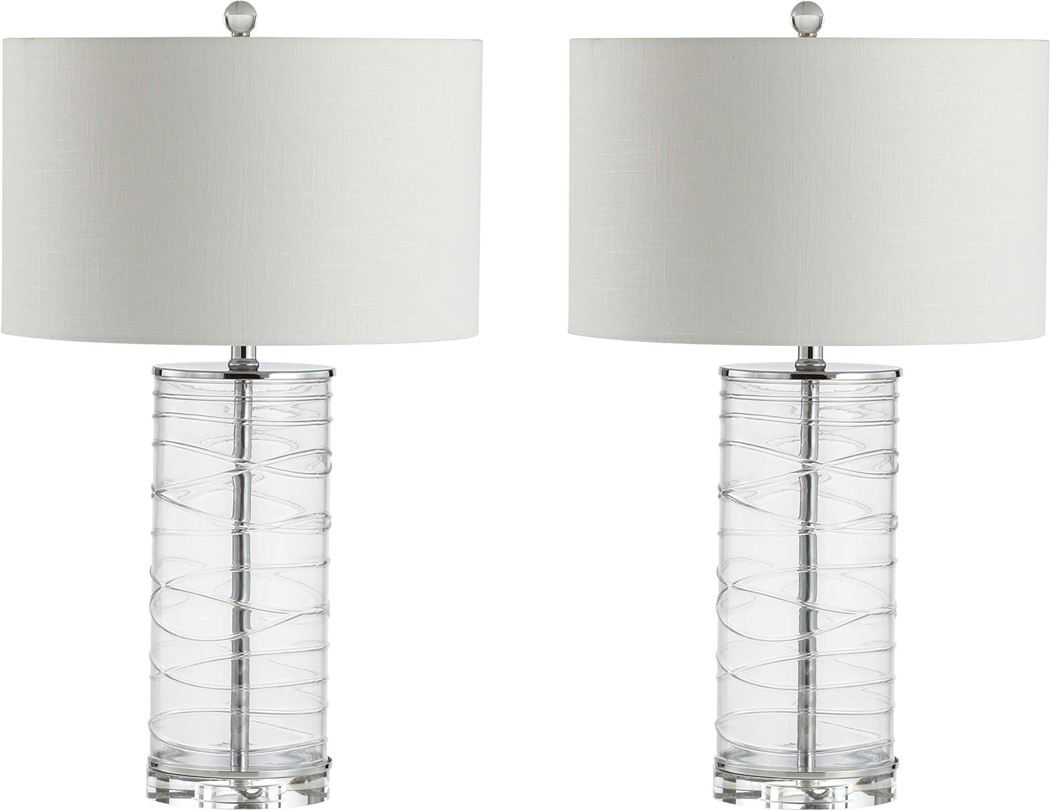 image:imageJONATHAN Y 275 Clear Modern Fused Glass Table Lamp Set of 2 for Bedroom Living Room Coastal Nightstand Bedside Lamp with White Linen Shade LED Bulbs Included JYL4016BSET2Clear