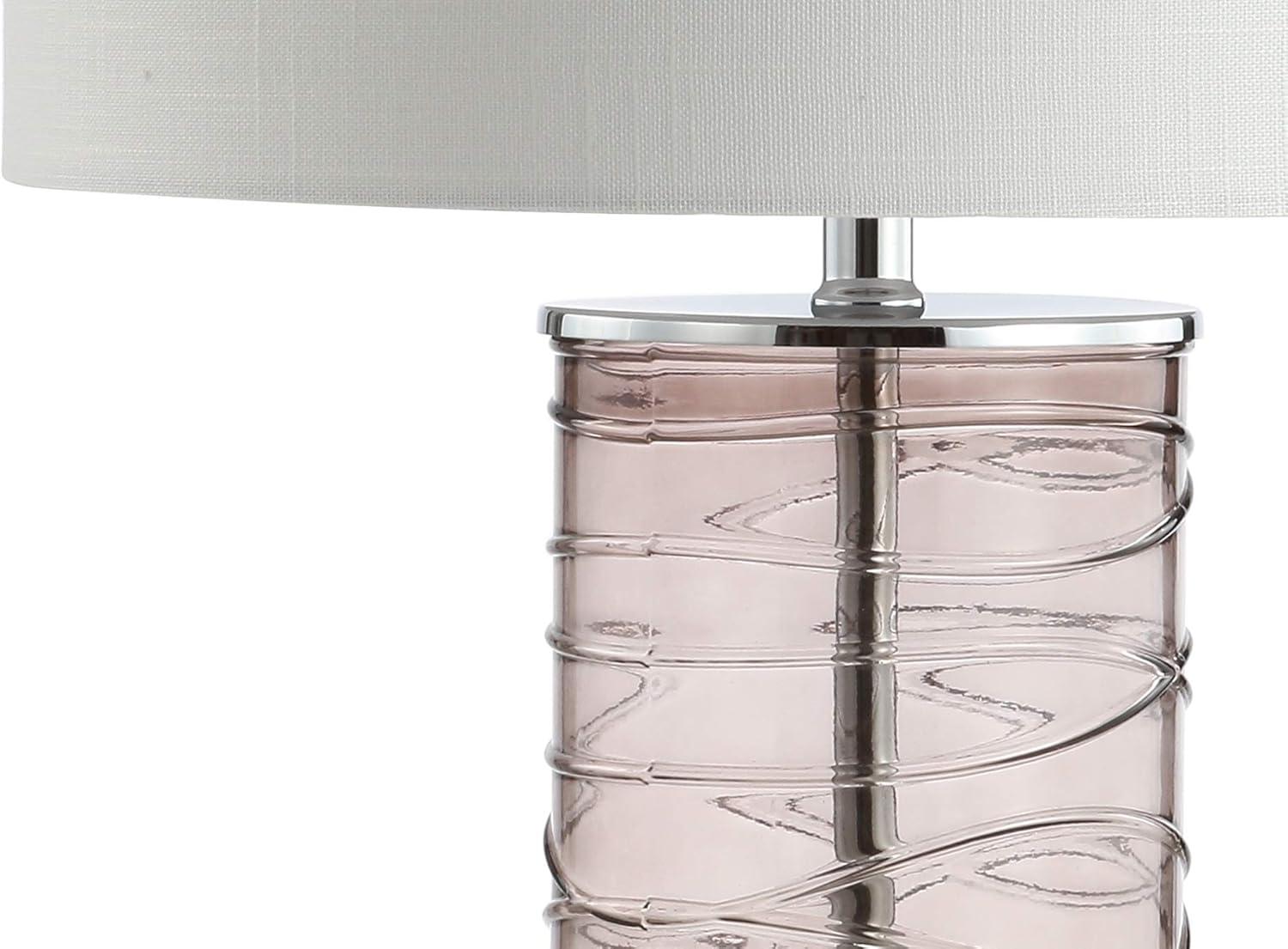 image:imageJONATHAN Y 275 Clear Modern Fused Glass Table Lamp Set of 2 for Bedroom Living Room Coastal Nightstand Bedside Lamp with White Linen Shade LED Bulbs Included JYL4016BSET2Smoky Gray