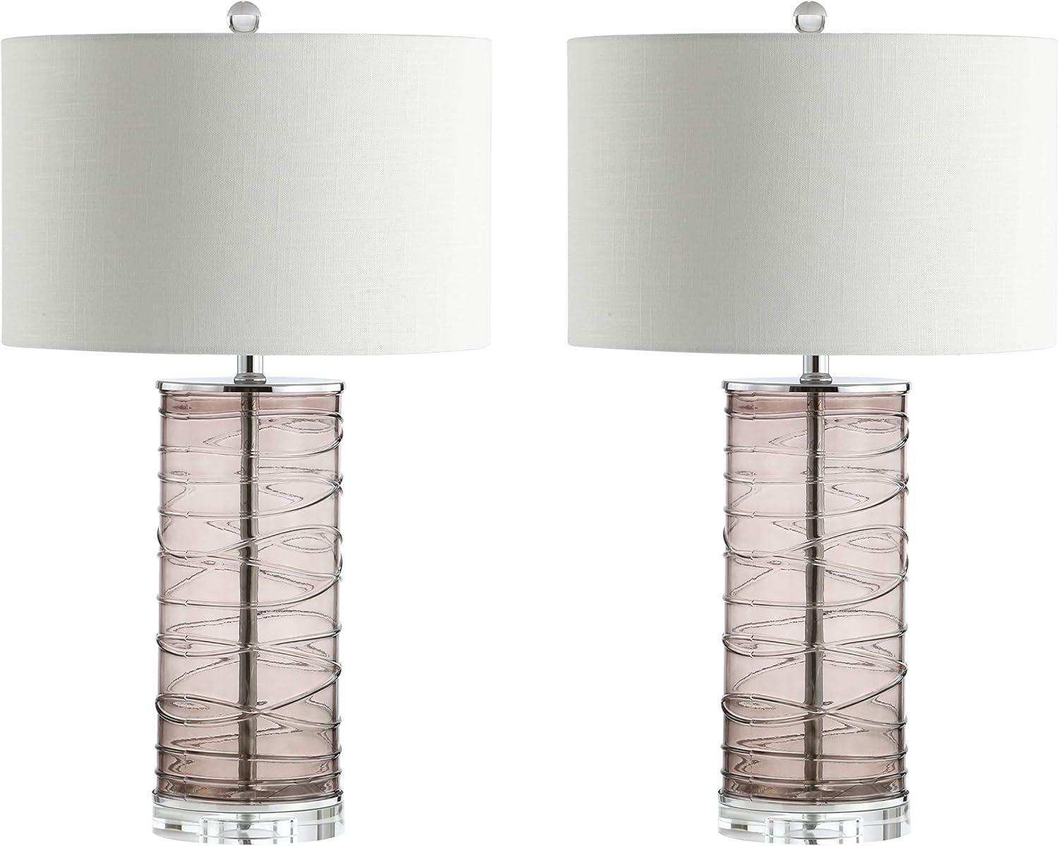 image:imageJONATHAN Y 275 Clear Modern Fused Glass Table Lamp Set of 2 for Bedroom Living Room Coastal Nightstand Bedside Lamp with White Linen Shade LED Bulbs Included JYL4016BSET2Smoky Gray