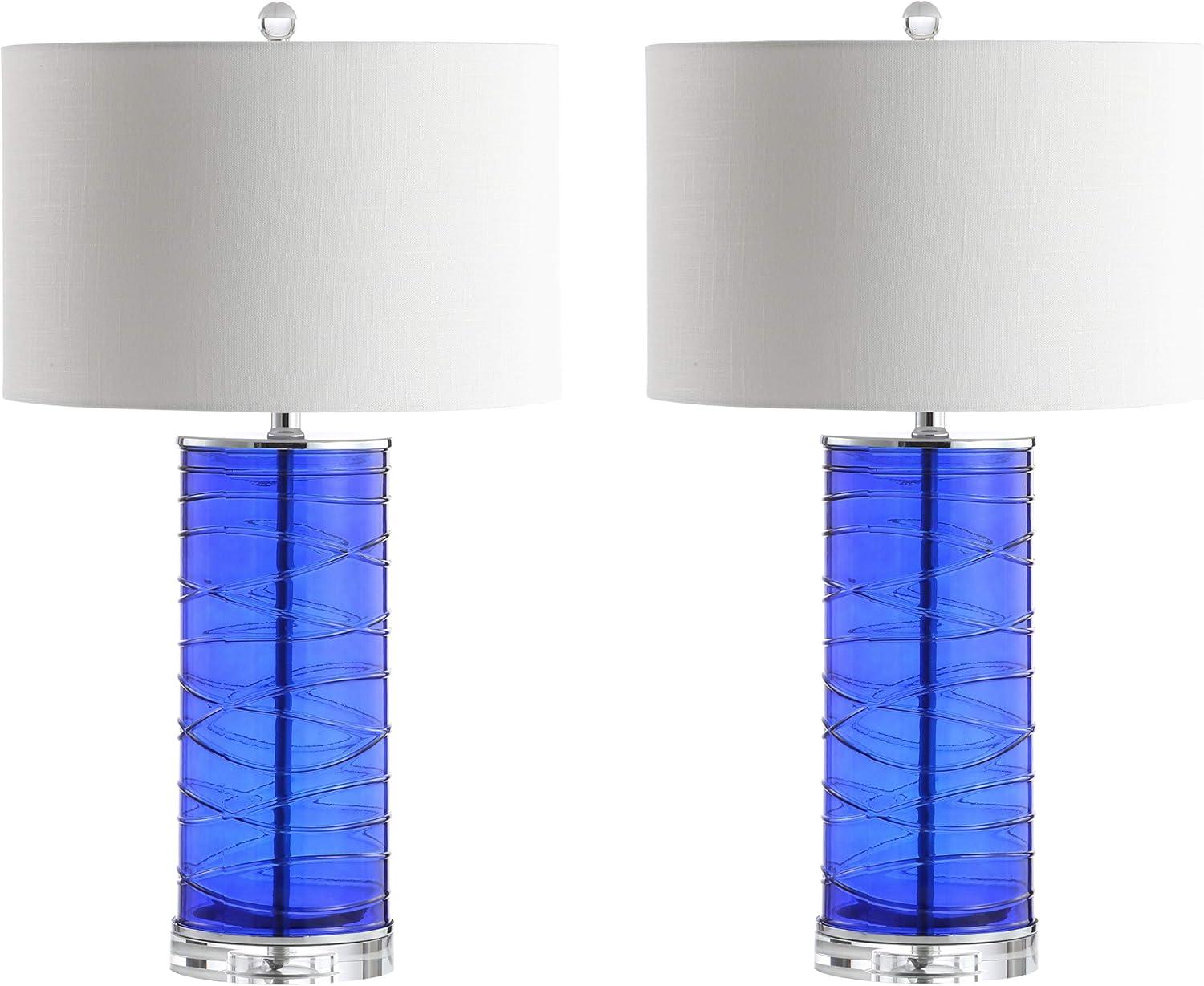 image:imageJONATHAN Y 275 Clear Modern Fused Glass Table Lamp Set of 2 for Bedroom Living Room Coastal Nightstand Bedside Lamp with White Linen Shade LED Bulbs Included JYL4016BSET2Cobalt