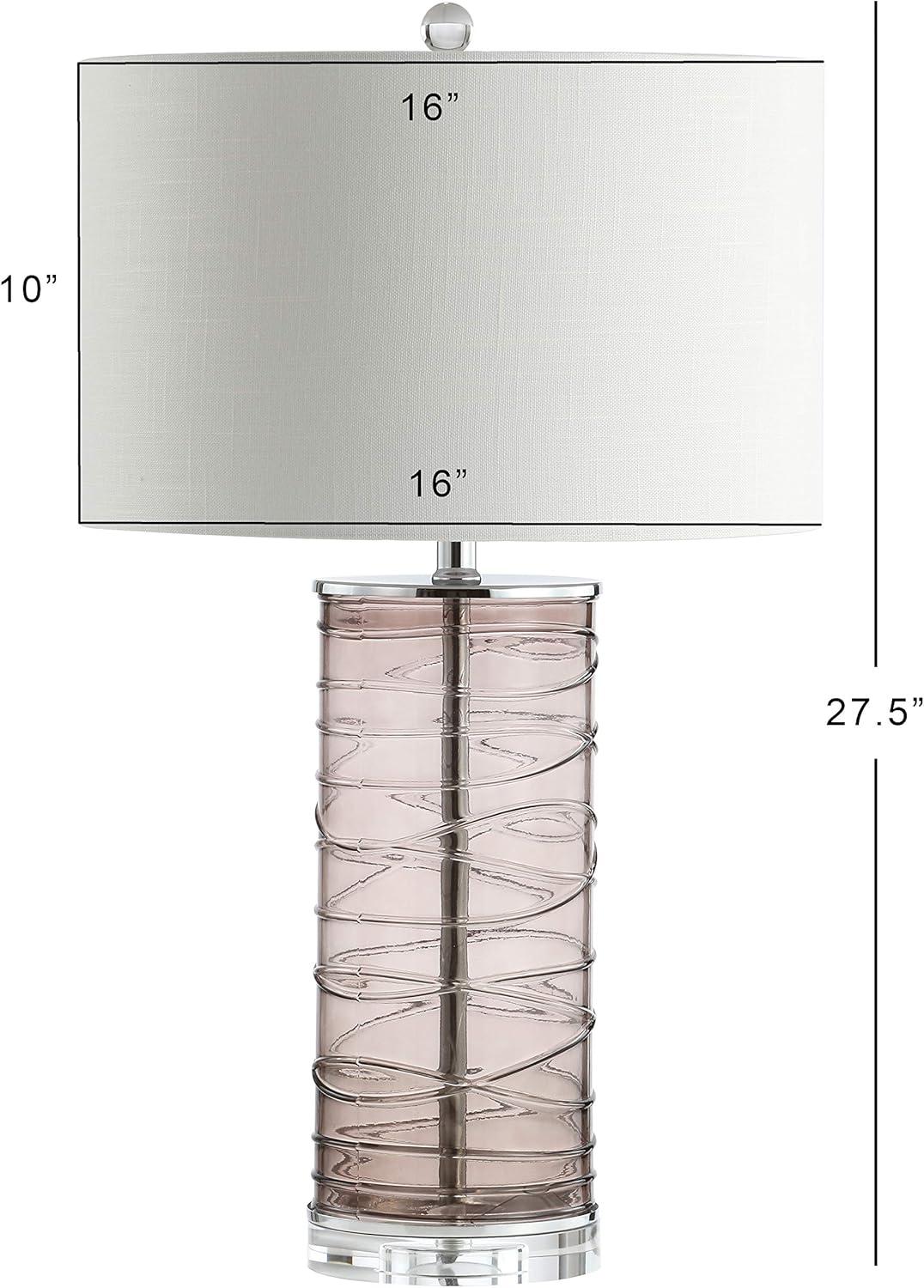 image:imageJONATHAN Y 275 Clear Modern Fused Glass Table Lamp Set of 2 for Bedroom Living Room Coastal Nightstand Bedside Lamp with White Linen Shade LED Bulbs Included JYL4016BSET2Smoky Gray