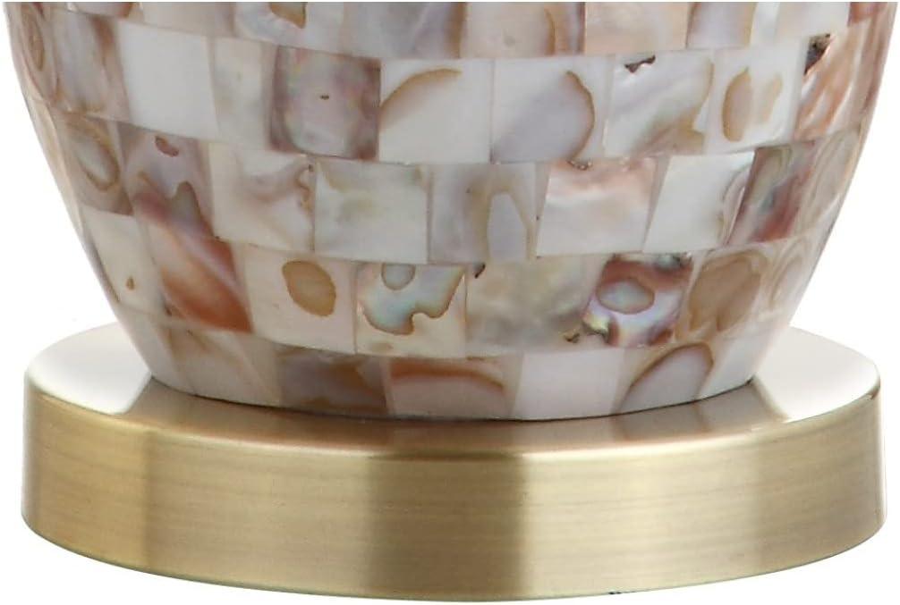 image:imageJONATHAN Y 28 Natural Mosaic Seashell Table Lamp Coastal Contemporary Resin Lamp for Living Room Bedroom White Linen Shade Brass Gold Accents LED Bulb Included JYL4005A