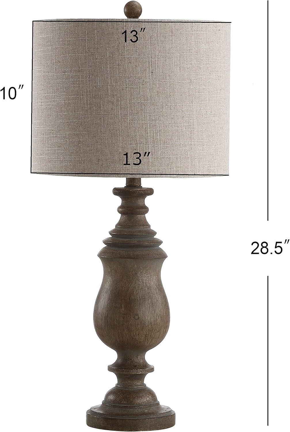 image:imageJONATHAN Y 285 Brown Faux Wood Resin Table Lamp Traditional Balustrade Nightstand Lamp for Living Room Bedroom Gray Linen Drum Shade UL Listed LED Bulb Included JYL3041A