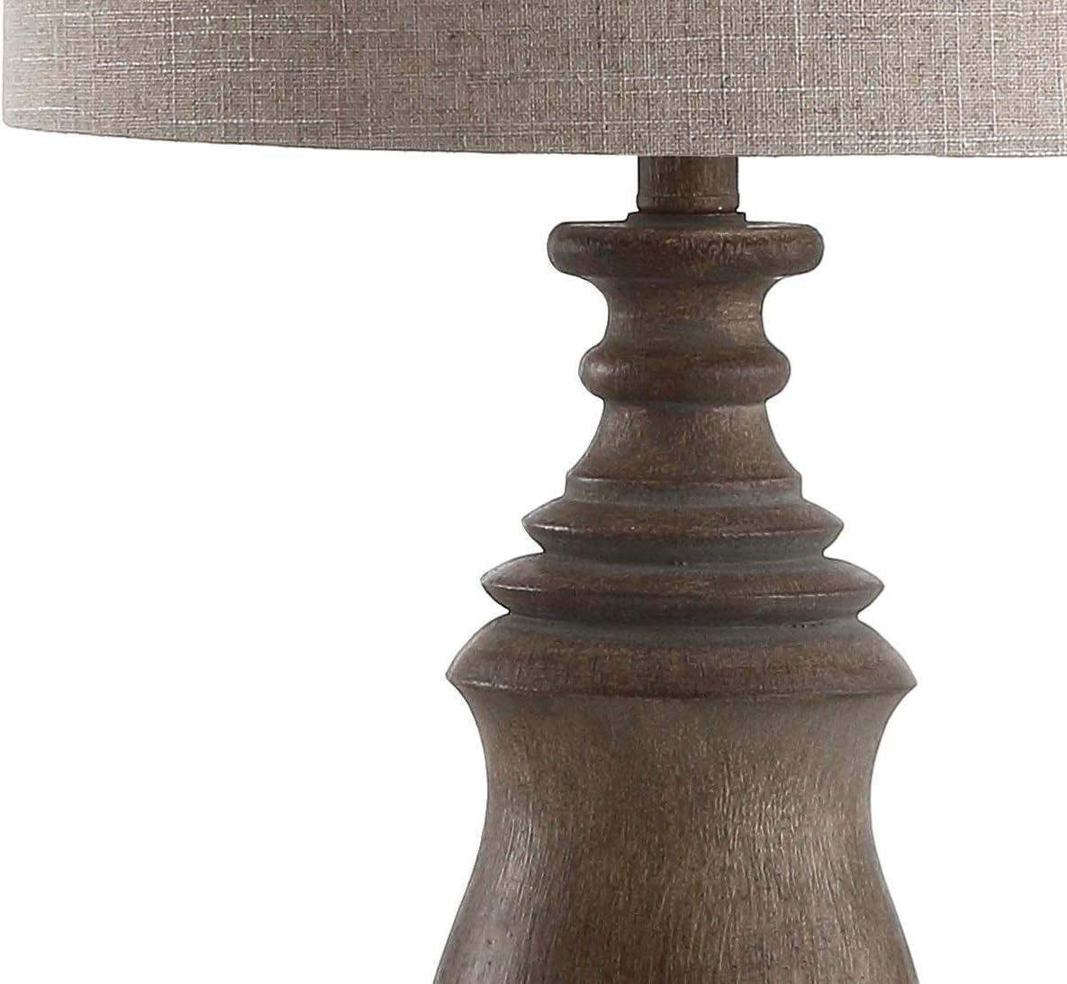 image:imageJONATHAN Y 285 Brown Faux Wood Resin Table Lamp Traditional Balustrade Nightstand Lamp for Living Room Bedroom Gray Linen Drum Shade UL Listed LED Bulb Included JYL3041A