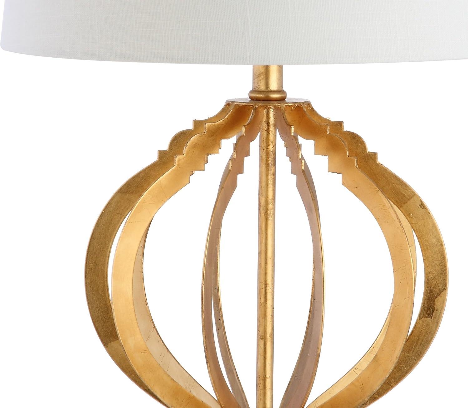 image:imageJONATHAN Y 285 Gold Leaf Sebastian Metal Trellis LED Table Lamp Contemporary Iron Bedside Lamp for Living Room Bedroom White Linen Drum Shade LED Bulb Included JYL3025A