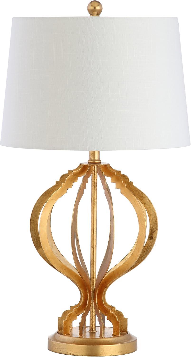 image:imageJONATHAN Y 285 Gold Leaf Sebastian Metal Trellis LED Table Lamp Contemporary Iron Bedside Lamp for Living Room Bedroom White Linen Drum Shade LED Bulb Included JYL3025A