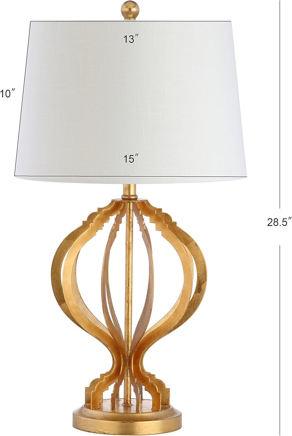 image:imageJONATHAN Y 285 Gold Leaf Sebastian Metal Trellis LED Table Lamp Contemporary Iron Bedside Lamp for Living Room Bedroom White Linen Drum Shade LED Bulb Included JYL3025A