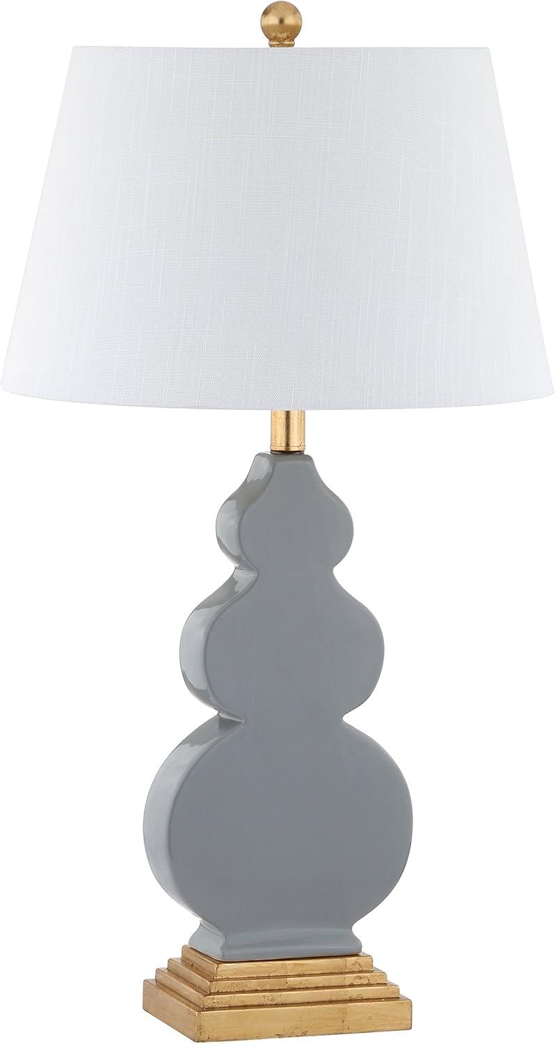 image:imageJONATHAN Y 29 Navy BlueGold Ceramic Table Lamp for Bedroom Modern Bedside Lamp White Linen Shade MidCentury Triple Gourd Desk Lamp for Office LED Bulb Included JYL3018AGreyGold