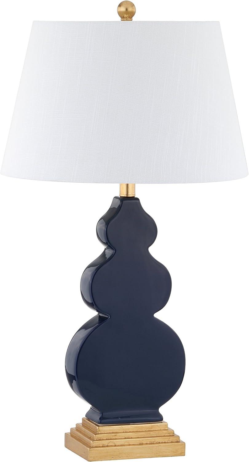 image:imageJONATHAN Y 29 Navy BlueGold Ceramic Table Lamp for Bedroom Modern Bedside Lamp White Linen Shade MidCentury Triple Gourd Desk Lamp for Office LED Bulb Included JYL3018ANavyGold