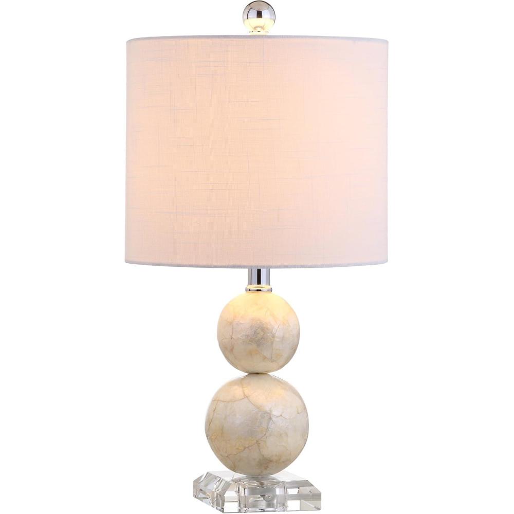 image:imageJONATHAN Y 19 Ivory Capiz Seashell LED Table Lamp Coastal Mosaic Table Lamp with Crystal Base and White Linen Drum Shade for Bedroom Living Room LED Bulb Included JYL1023A