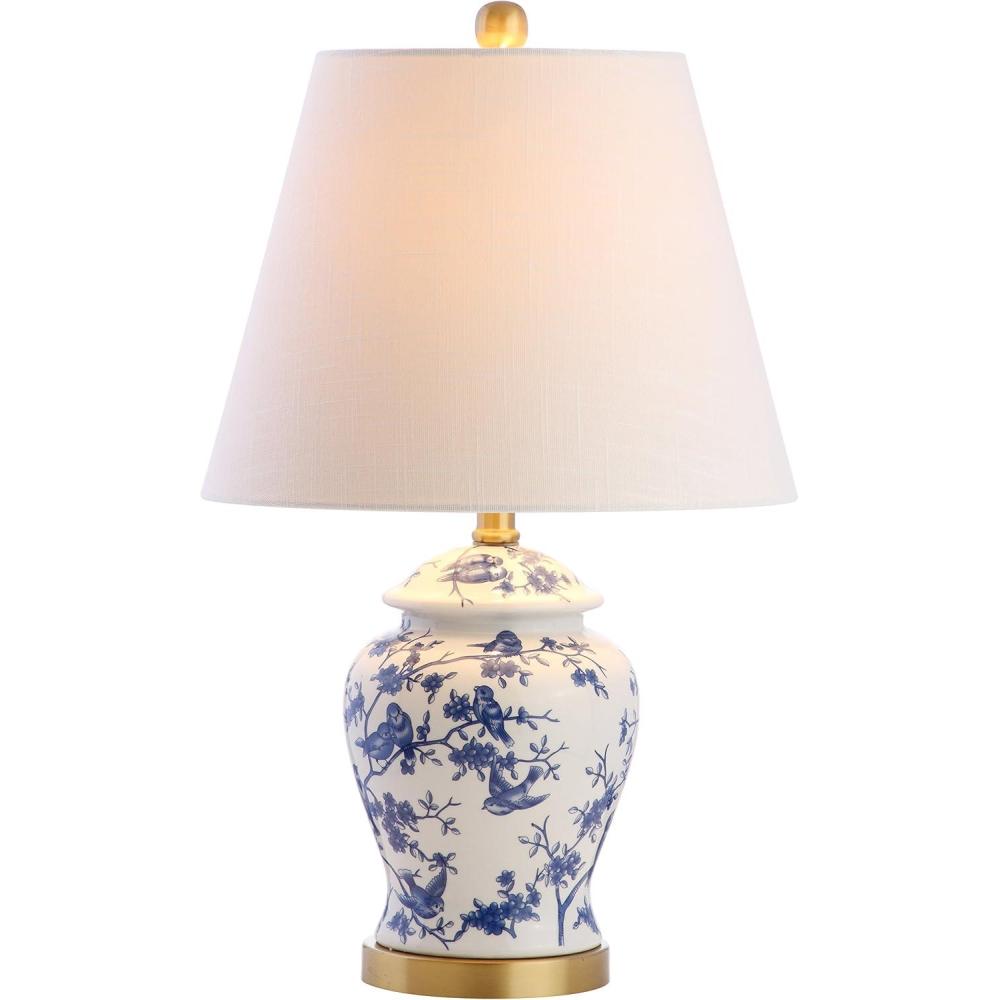 image:imageJONATHAN Y 22 GreenWhite Ceramic Table Lamp French Country Chinoiserie Ginger Jar LED Bedside Lamp for Living Room Bedroom White Linen Shade JYL3005EBlueWhite