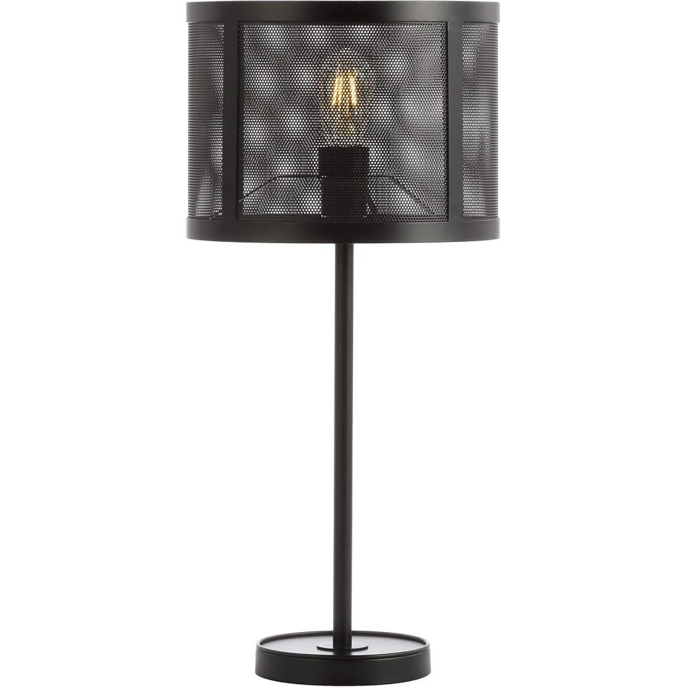 image:imageJONATHAN Y 25 Black Minimalist Metal LED Table Lamp Modern Industrial Iron Desk Lamp for Living Room Bedroom Round Metal Screen Drum Shade LED Bulb Included JYL1102A