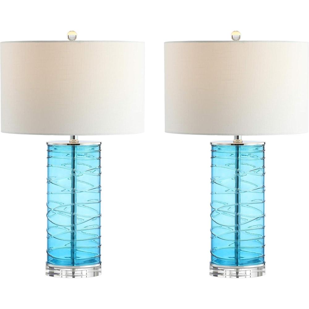 image:imageJONATHAN Y 275 Clear Modern Fused Glass Table Lamp Set of 2 for Bedroom Living Room Coastal Nightstand Bedside Lamp with White Linen Shade LED Bulbs Included JYL4016BSET2Turquoise