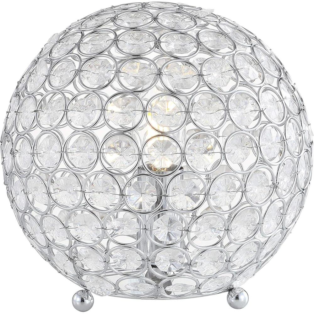 image:imageJONATHAN Y 825 Clear Acrylic and Chrome Globe LED Table Lamp Modern Glam Textured Crystal Body for Nightstand Bedroom and Living Room LED Bulb Included JYL1042A
